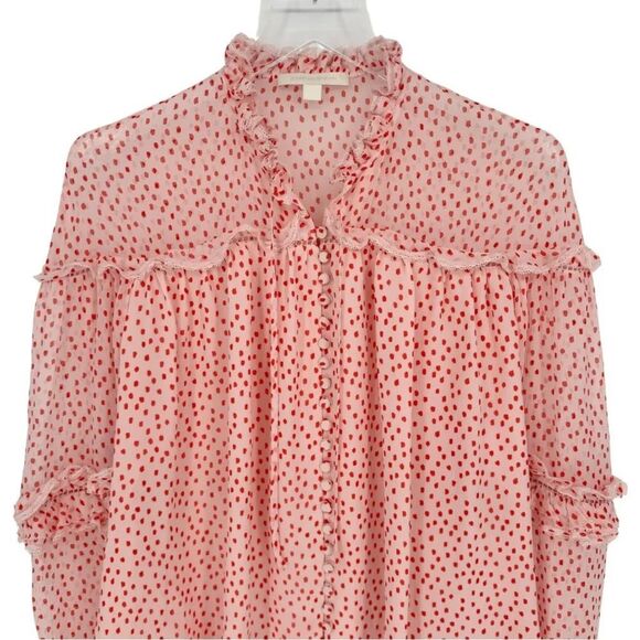 Jonathan Simkhai Silk Ruffle Polka Dot Blouse Small Pink Red Dressy Valentine - Picture 3 of 10